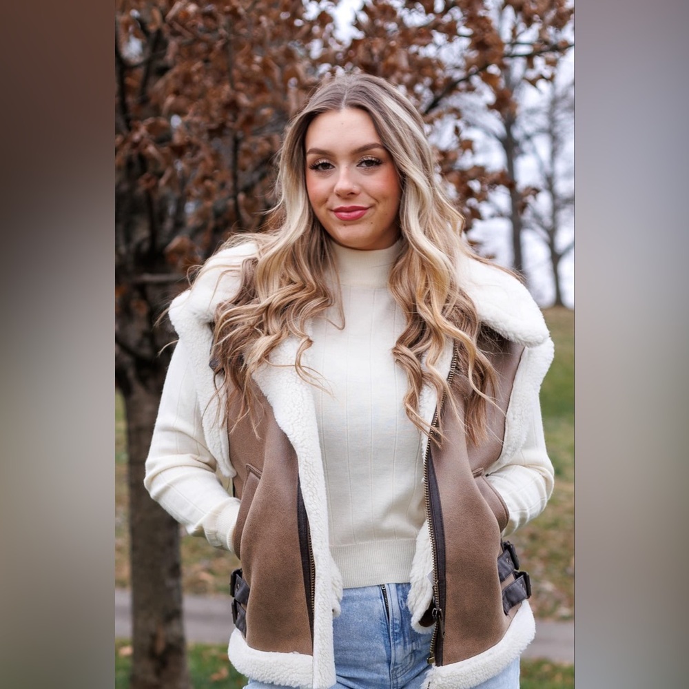 Zara Faux Shearling Aviator Vest